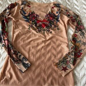 Custom made sheer mesh tattoo top xs never worn